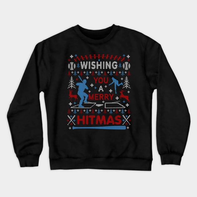 Baseball Ugly Christmas Sweater Party Merry Hitmas Crewneck Sweatshirt by TeeCreations